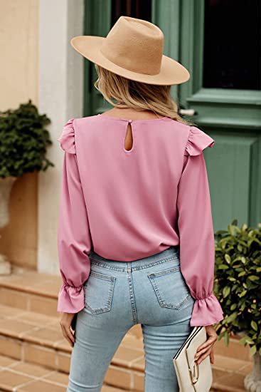 🍹Elegant shirt long sleeve keyhole top for women