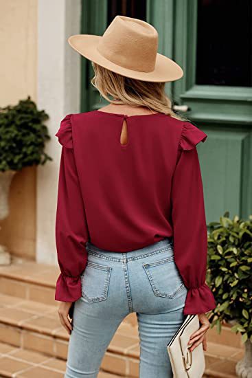 🍹Elegant shirt long sleeve keyhole top for women