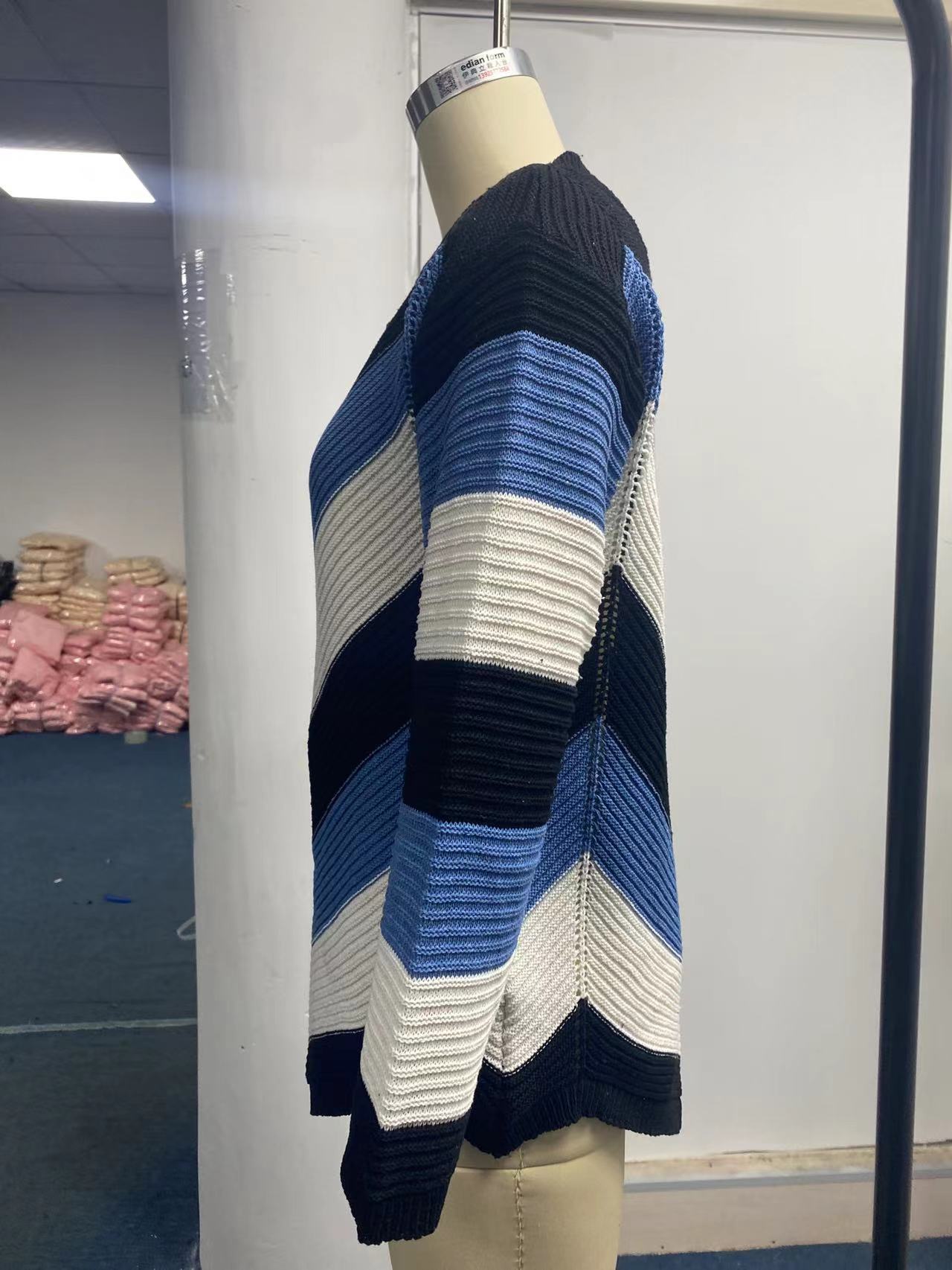 🧶Sweter z dzianiny o luźnym kroju, jesienno-zimowy, z blokami kolorów🧣