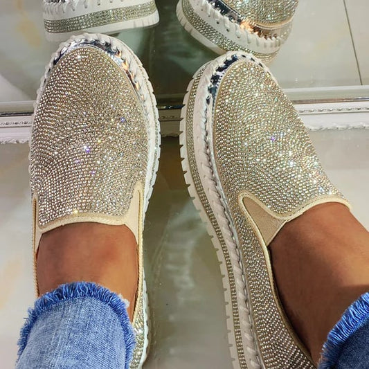 Damskie oddychające buty wsuwane na platformie Rhinestone