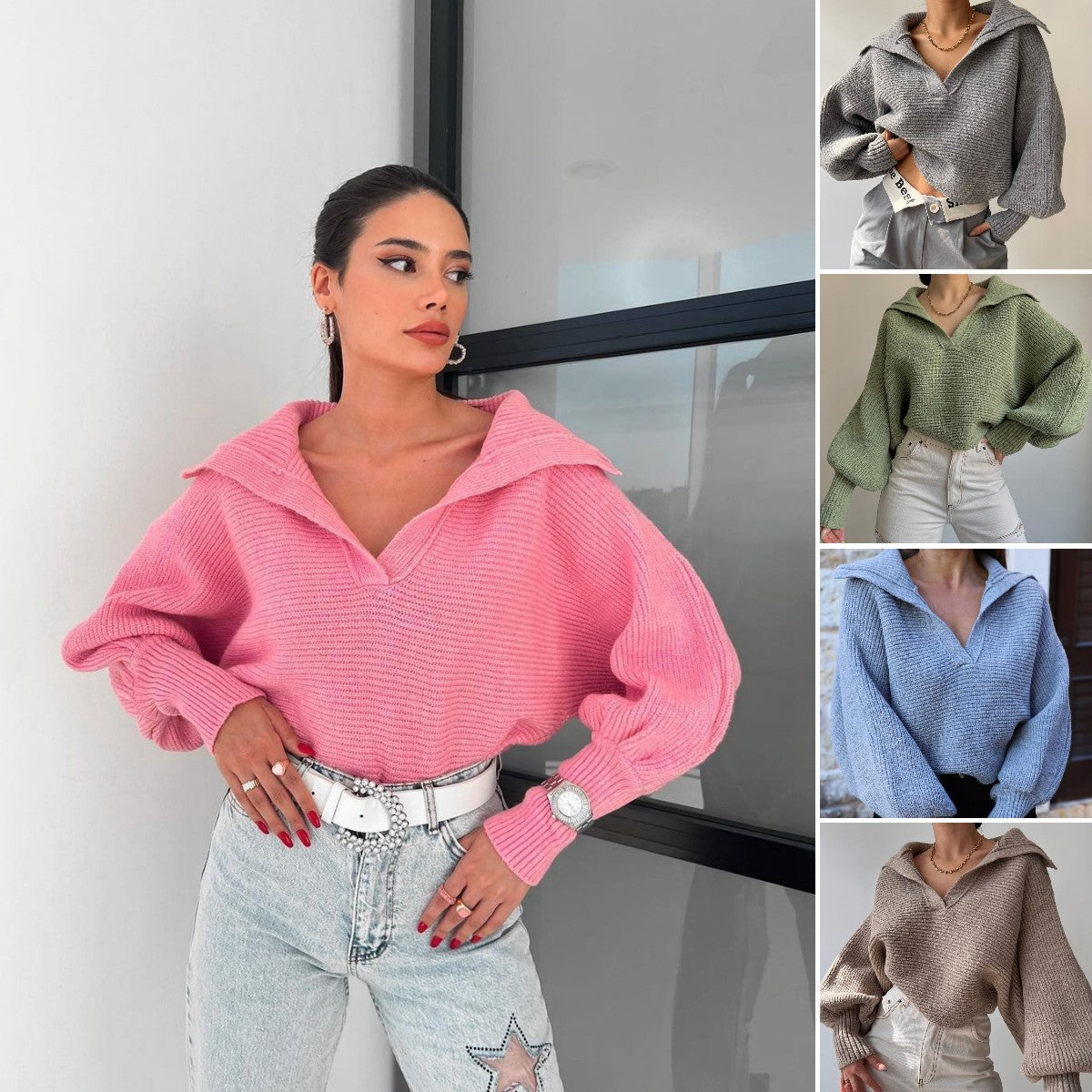 💖🧥Damski sweter z krótkim rękawem i odkrytym kołnierzem