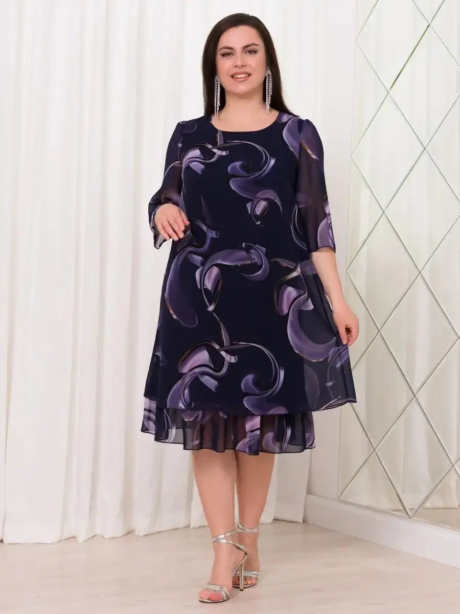 💕【S-5XL】👗Elegancka sukienka z nadrukiem siateczki i rękawami z falbaną