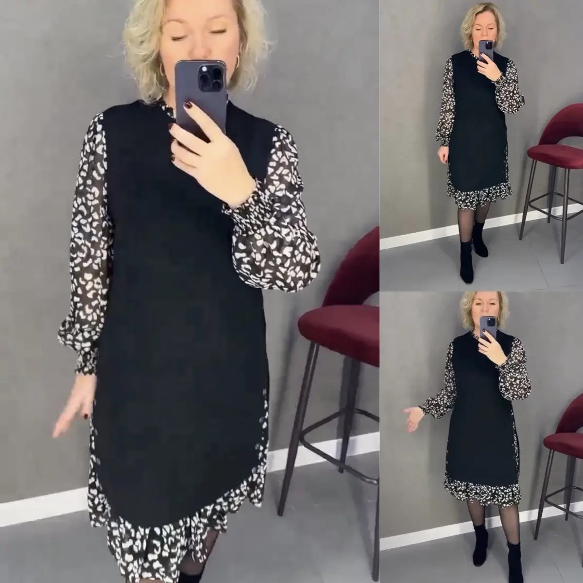 🔥【S-5XL】👗Modna, wygodna i ciepła sukienka w kwiaty na jesień i zimę