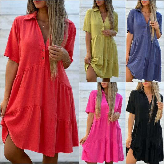 Buy 2 get free shipping💝Solid color comfort lapel button dress