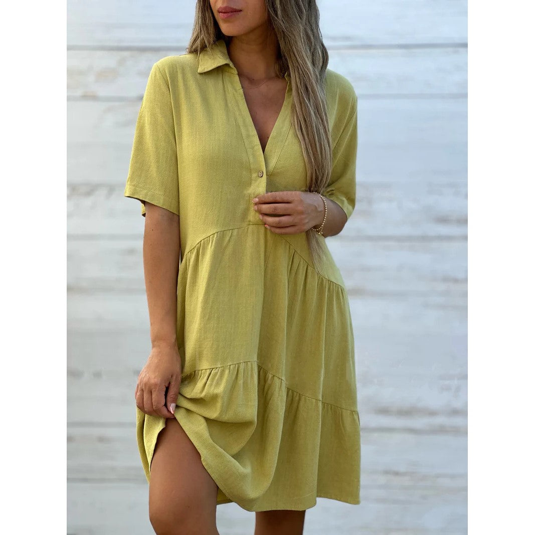 Buy 2 get free shipping💝Solid color comfort lapel button dress