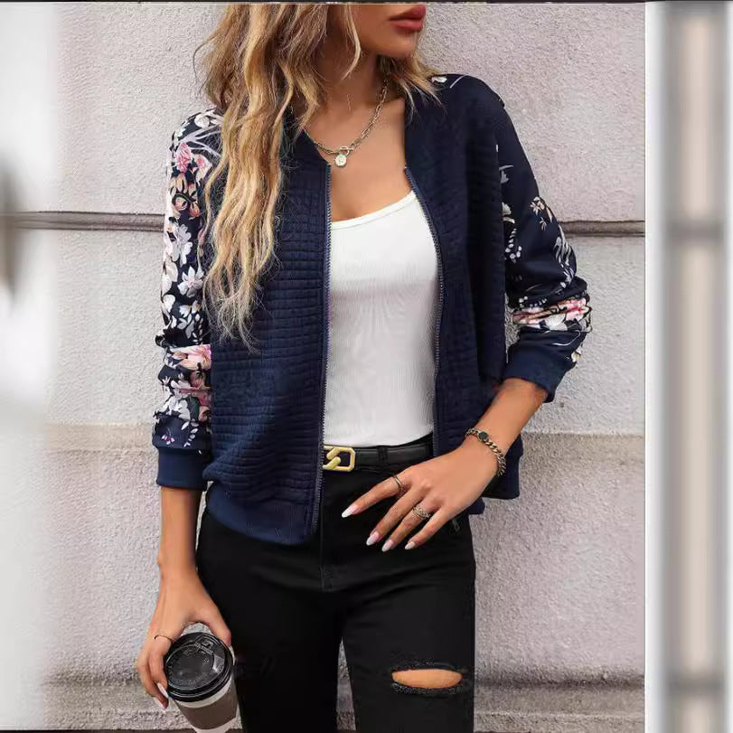 Cross-border 2024 Amazon autumn and winter women's new foreign trade long-sleeved printed casual stitching zipper coat jacket