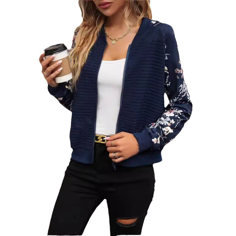 Cross-border 2024 Amazon autumn and winter women's new foreign trade long-sleeved printed casual stitching zipper coat jacket