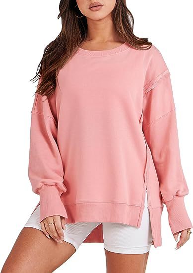 ✨👚 Luźna bluza z okrągłym dekoltem i rozcięciami po bokach