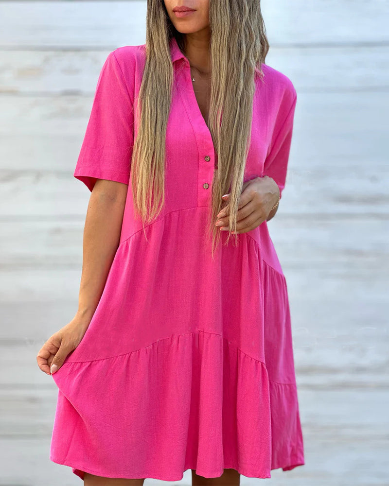 Buy 2 get free shipping💝Solid color comfort lapel button dress