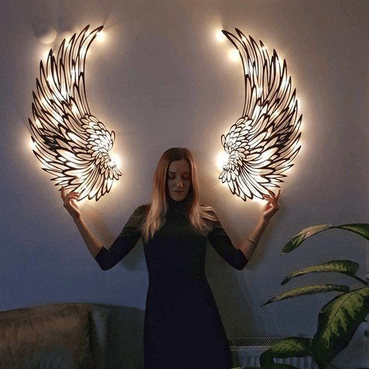 1 PARA METALOWEJ SZTUKI ŚCIENNEJ ANGEL WINGS ZE OŚWIETLENIEM LED-🎁 PREZENT DLA NIEJ