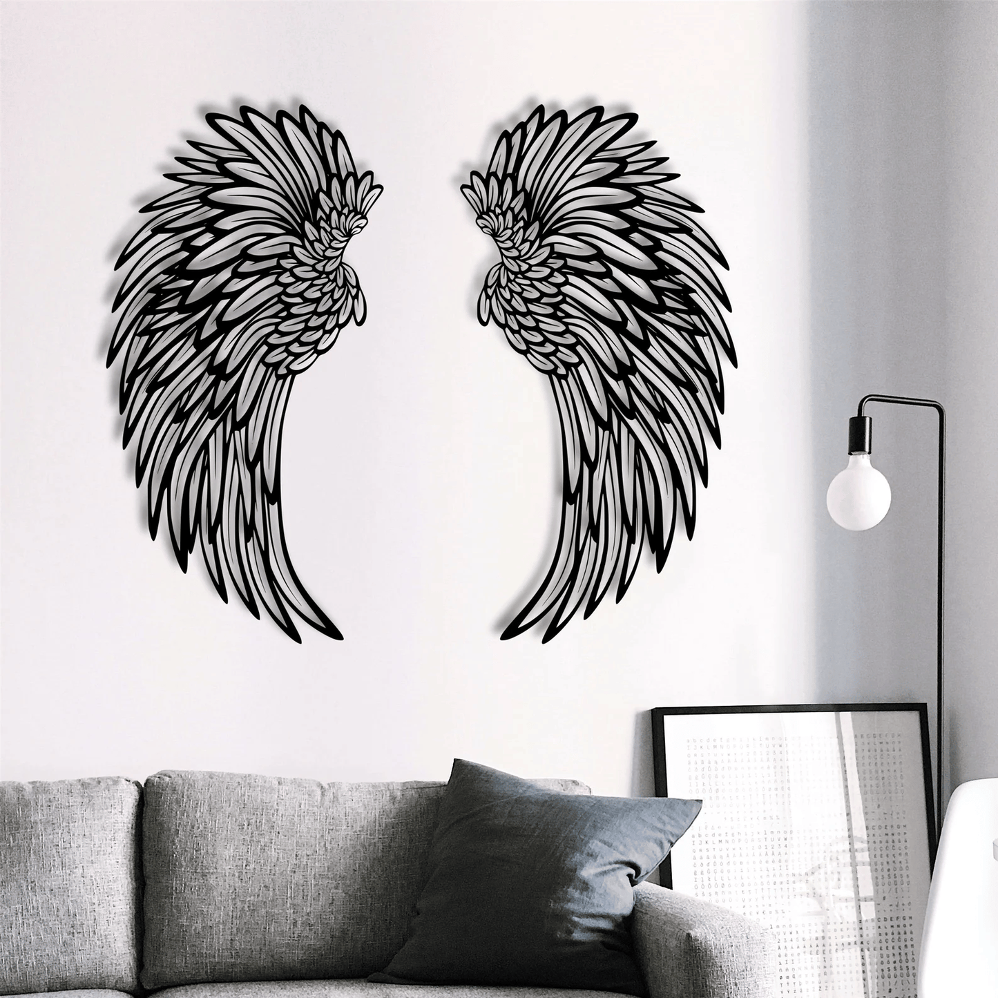 1 PARA METALOWEJ SZTUKI ŚCIENNEJ ANGEL WINGS ZE OŚWIETLENIEM LED-🎁 PREZENT DLA NIEJ