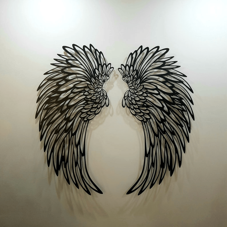 1 PARA METALOWEJ SZTUKI ŚCIENNEJ ANGEL WINGS ZE OŚWIETLENIEM LED-🎁 PREZENT DLA NIEJ