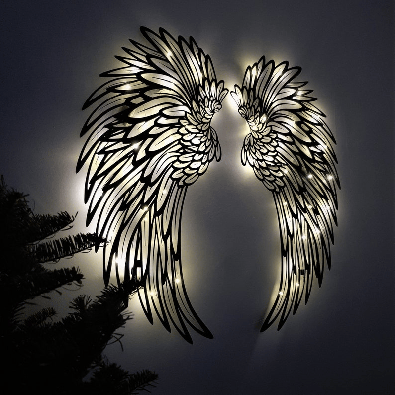 1 PARA METALOWEJ SZTUKI ŚCIENNEJ ANGEL WINGS ZE OŚWIETLENIEM LED-🎁 PREZENT DLA NIEJ